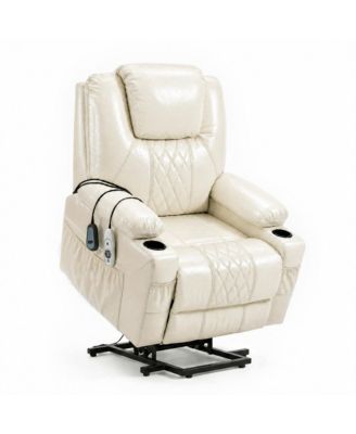 Power Lift Recliner Chair for Elderly, Massage, Heat Timer PU Leather Upholstery, 165degree, 8 Massage Zones, 5 Vibration Modes