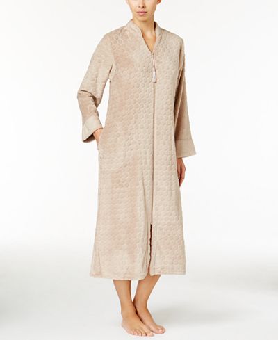 Miss Elaine Dot Textured Fleece Zip-Front Robe