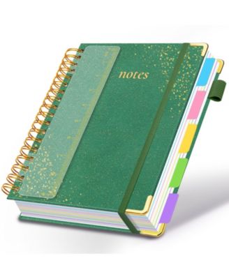 Hardcover Spiral Notebook 5 Subject Dividers Tabs College Ruled Journal With Pen Holder