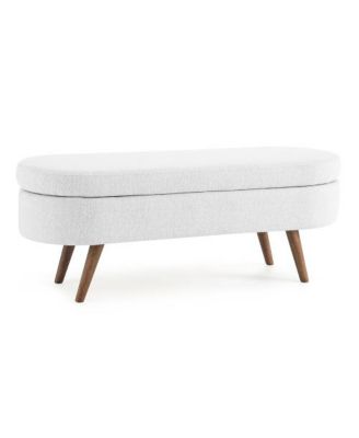 Pleated Oval Storage Bench with Rubber Wood Legs