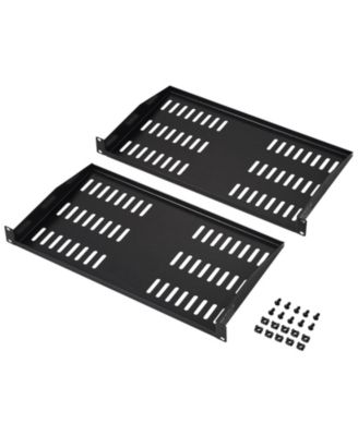 1U Server Rack Shelf 2 Pack 10 in Deep 50 lb Vented Cantilever Tray
