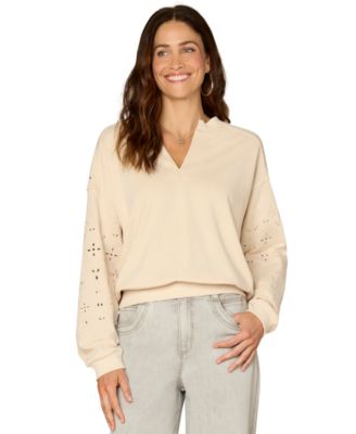 Women's Embroidered Relaxed-Fit Notch Neck Sweatshirt