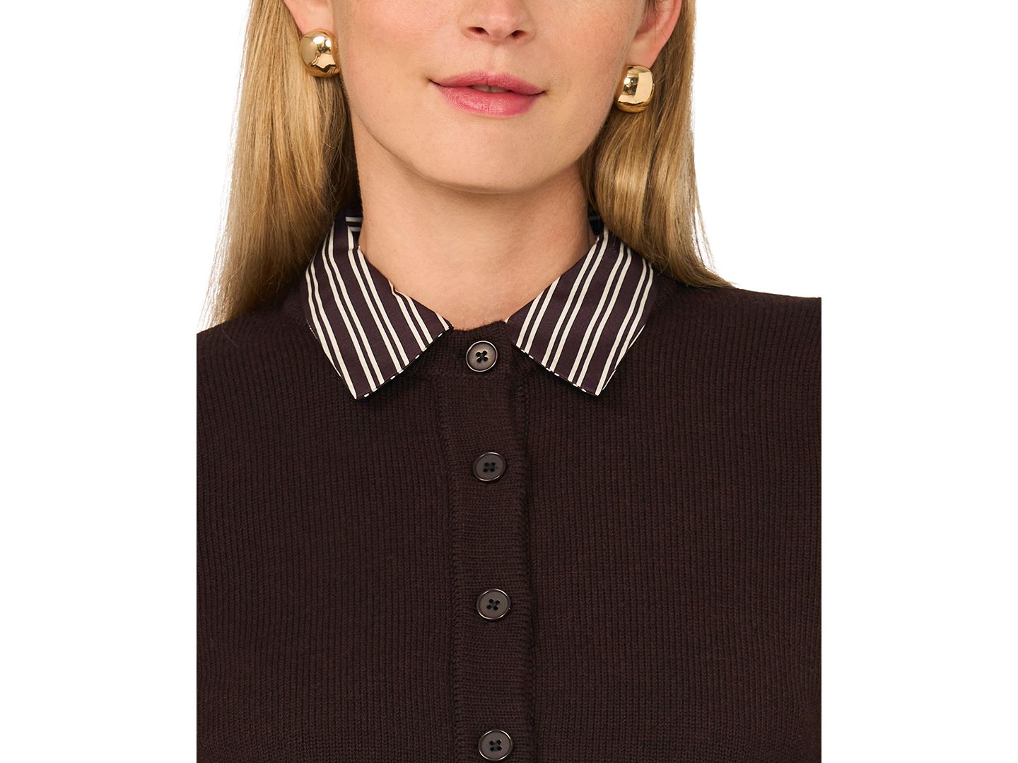 Женские платья MSK Long-Sleeve Striped Cotton Midi Dress with Cardigan Sweater, 2-Piece Set, цвет: Carob — фото 4