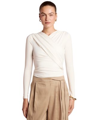 Women's Carrie Long-Sleeve Wrap-Front Ruched Top