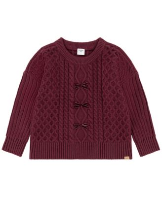 Toddler Girls' 2T-5T Cable-Knit Oversized Bow-Front Cotton-Blend Sweater