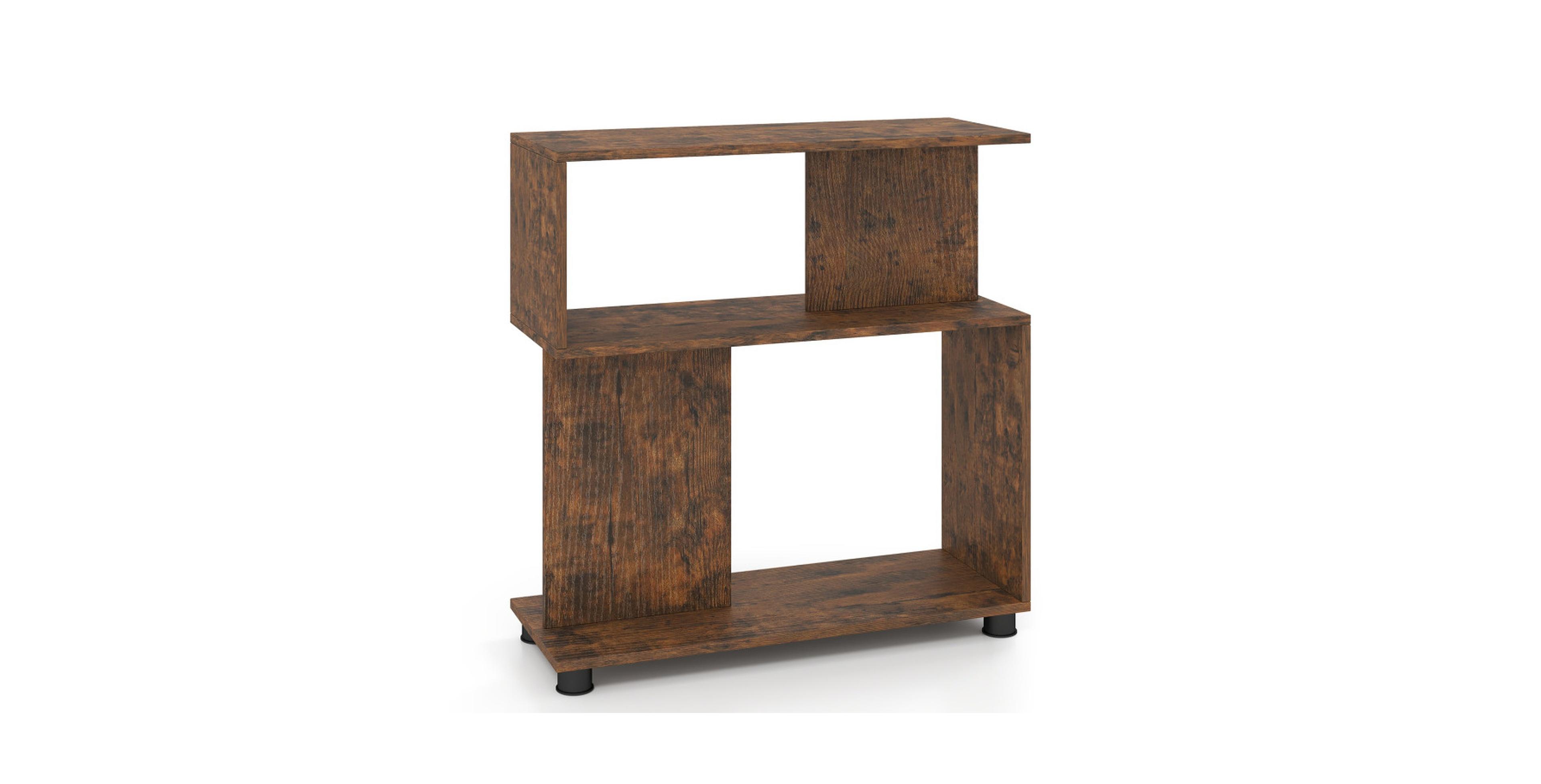 Gouun 3-Tier S-Shaped Bookshelf with Adjustable Feet and Reversible Design