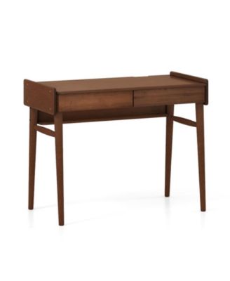 39.5 Inch Bamboo Writing Desk with 2 Drawers and Open Shelf