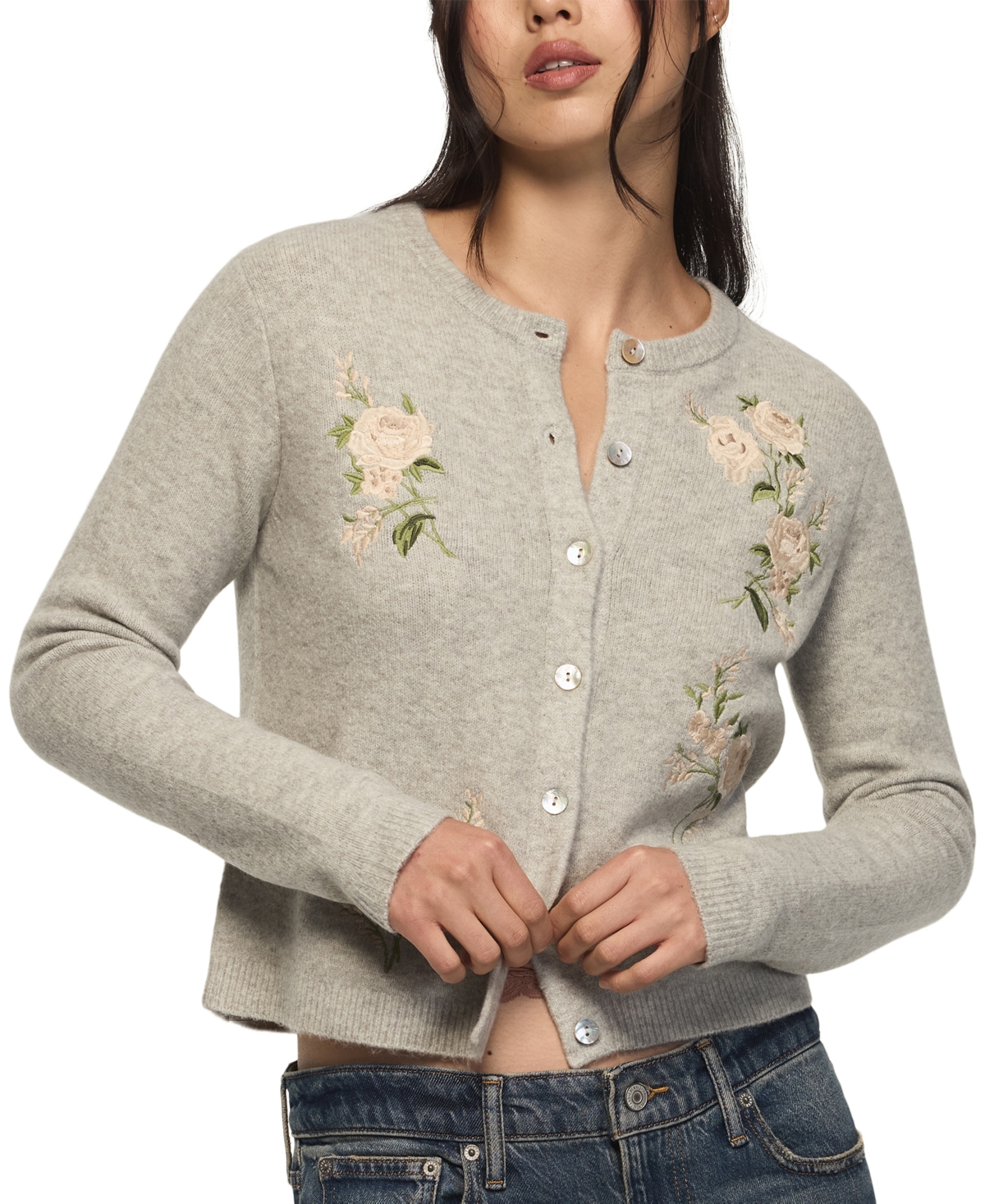 Lucky Brand Women's Cloud Embroidered Floral Cropped Cardigan