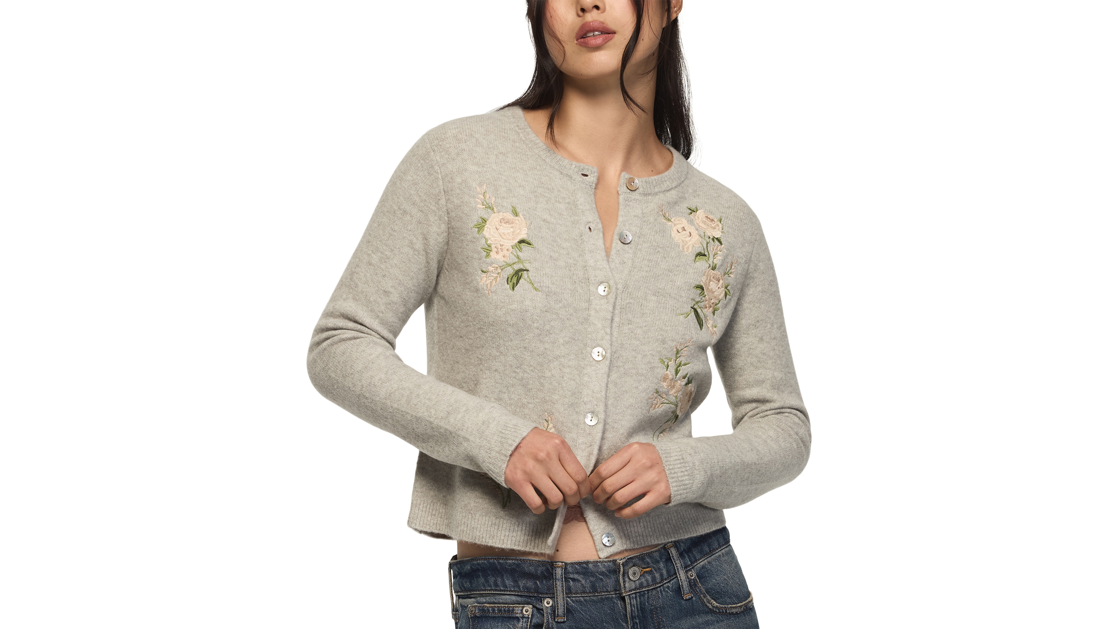 Lucky Brand Women's Cloud Embroidered Floral Cropped Cardigan