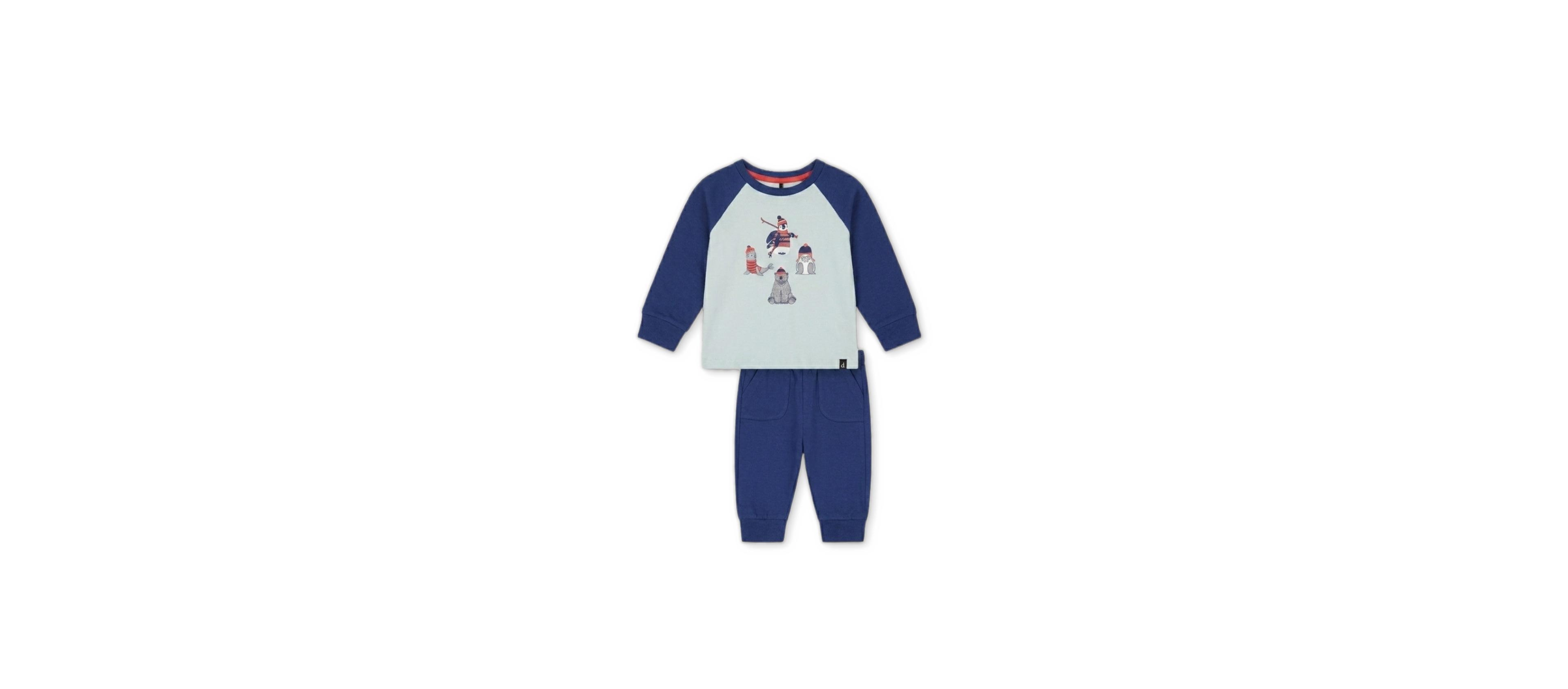 Deux par Baby Boys' Nordic Buddies Long-Sleeve Raglan Graphic T-Shirt and Pants, 2-Piece Set
