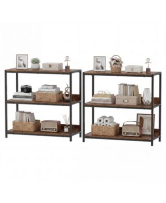 2-Pack 3-Tier Industrial Bookshelf with Metal Frame and Wooden Shelves