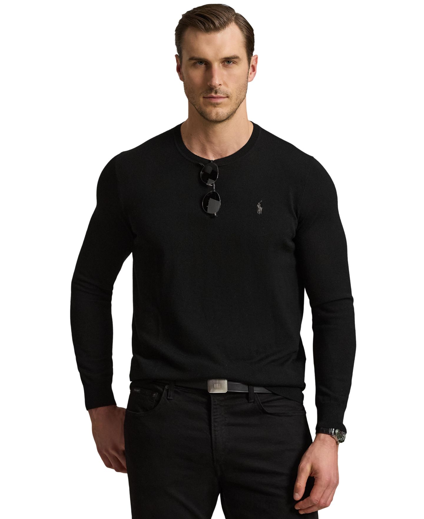 Мужской свитер Polo Ralph Lauren Big & Tall Regular-Fit Wool Crewneck, цвет: Чёрный — фото 1
