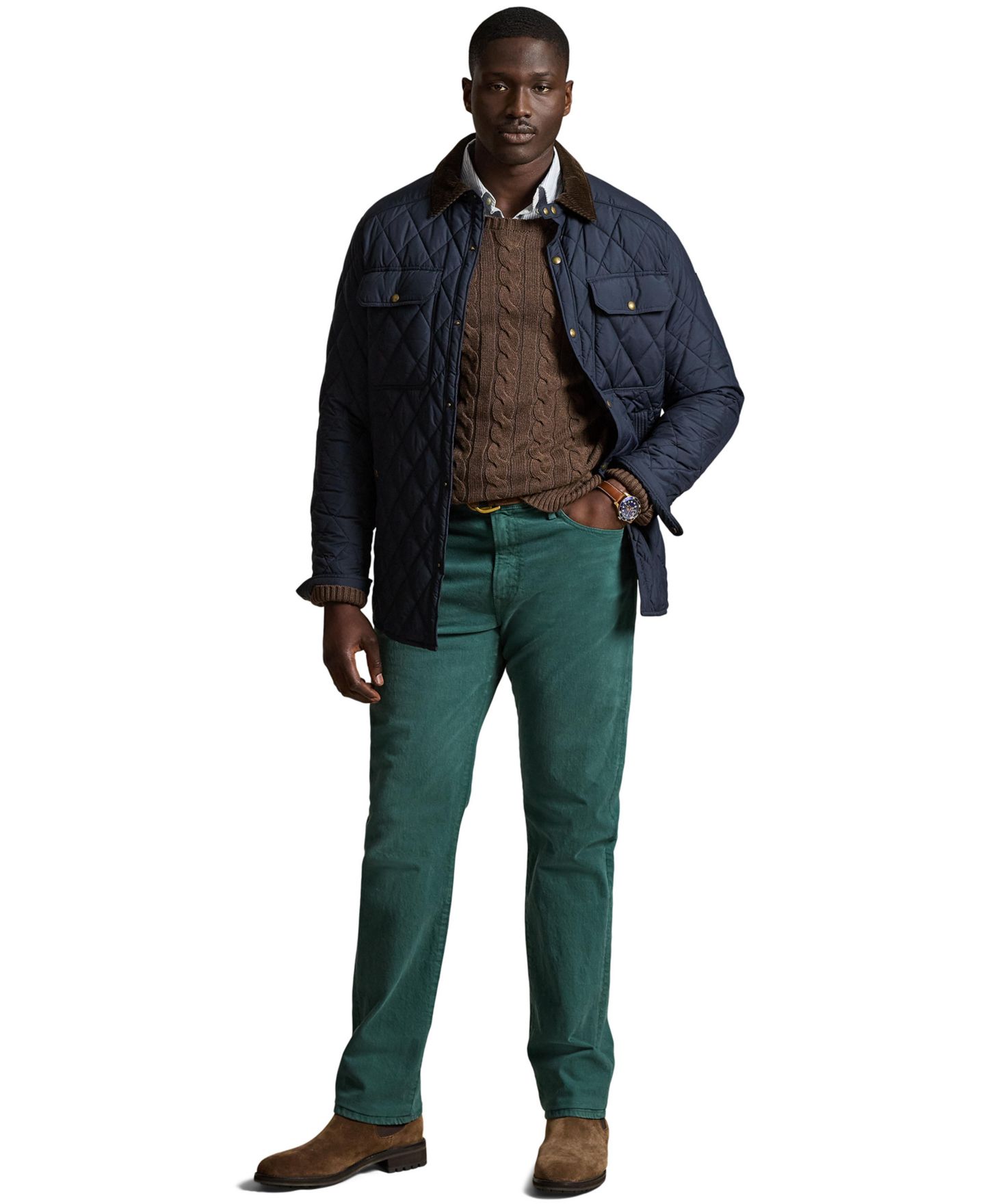 Мужские джинсы Polo Ralph Lauren Big & Tall Hampton Stretch Garment-Dyed, цвет: Меланжевый зелёный — фото 2