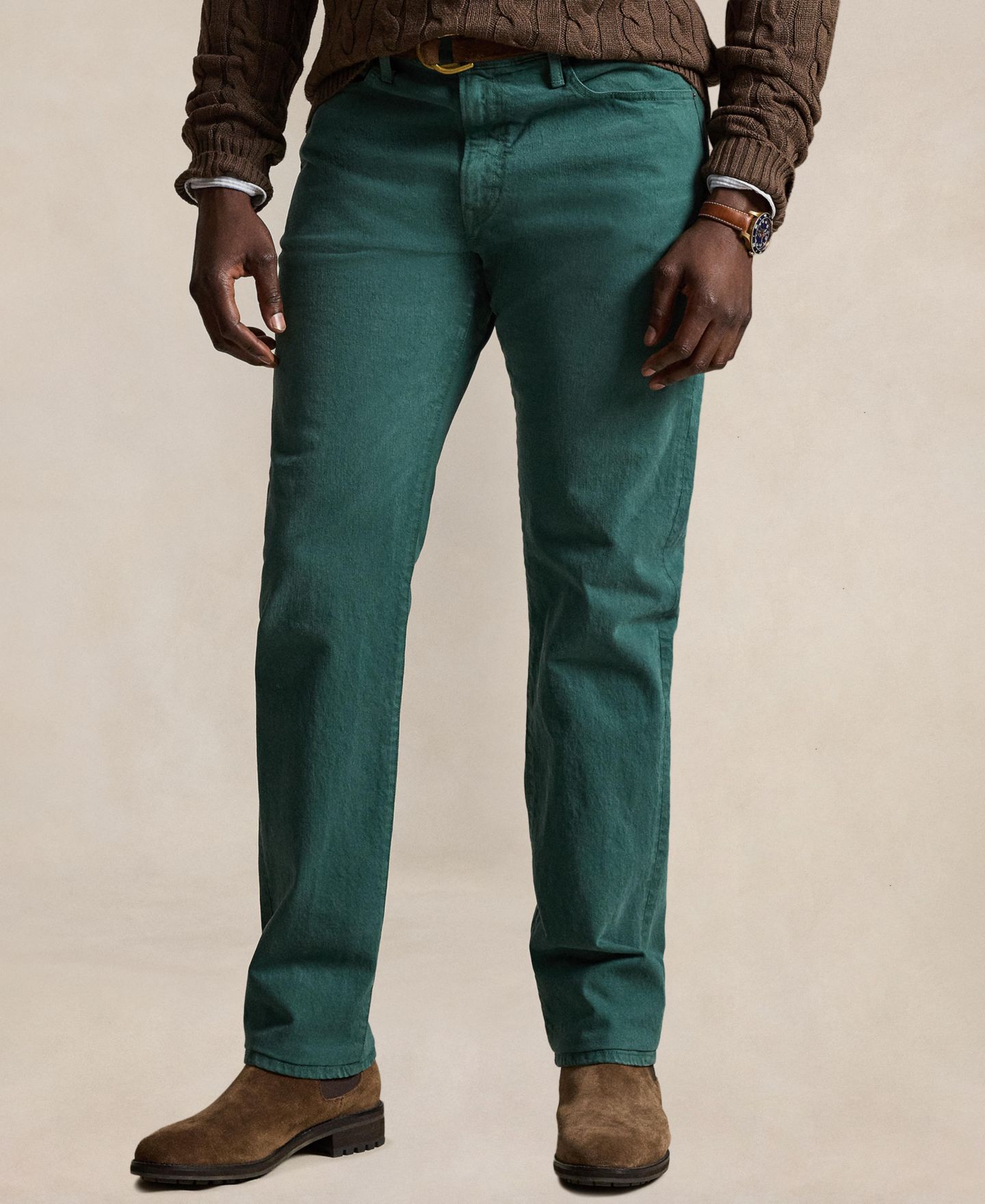 Мужские джинсы Polo Ralph Lauren Big & Tall Hampton Stretch Garment-Dyed, цвет: Меланжевый зелёный — фото 1