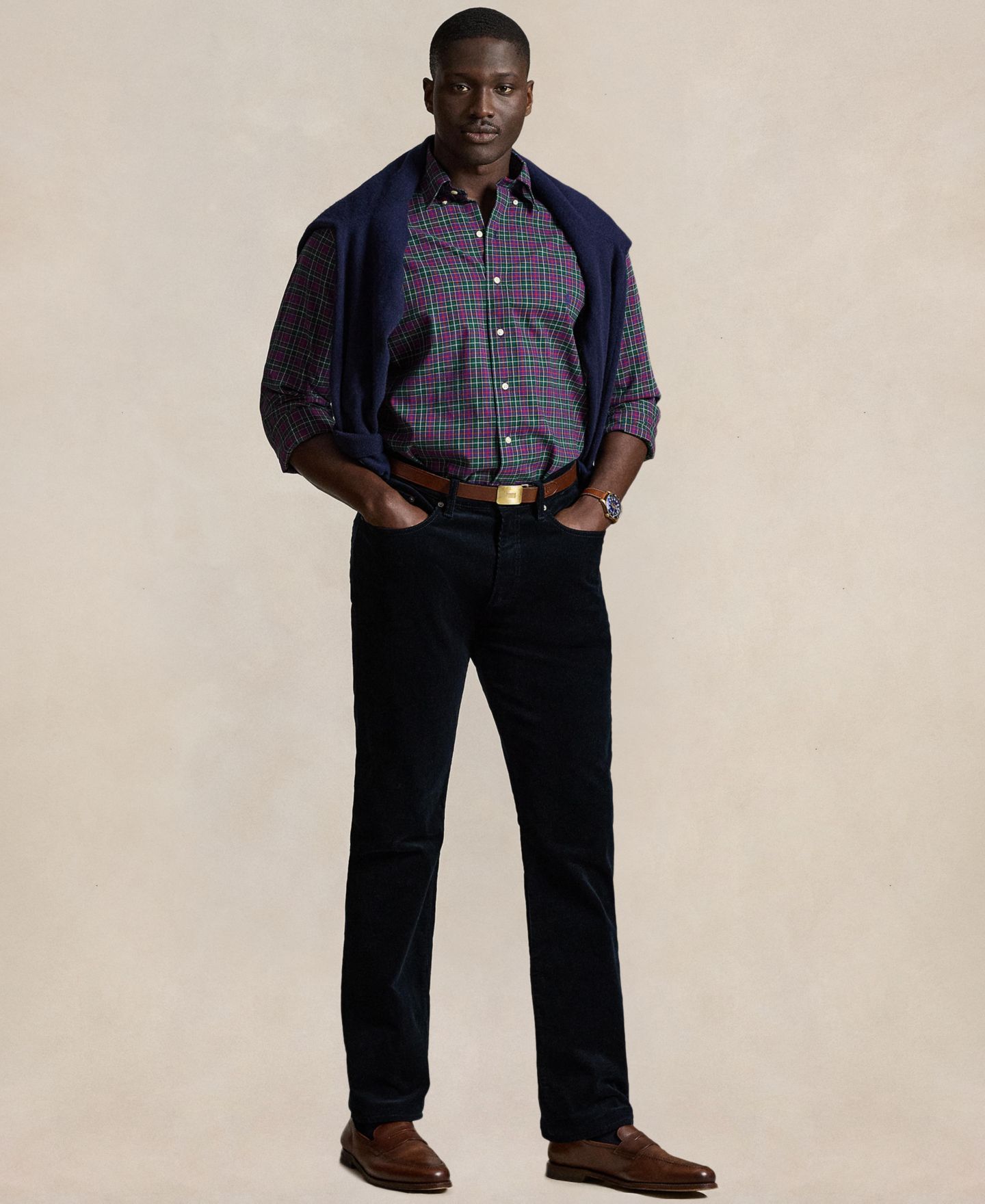 Мужская рубашка Polo Ralph Lauren Big & Tall Cotton Twill, цвет: Мох фиолетовый — фото 3