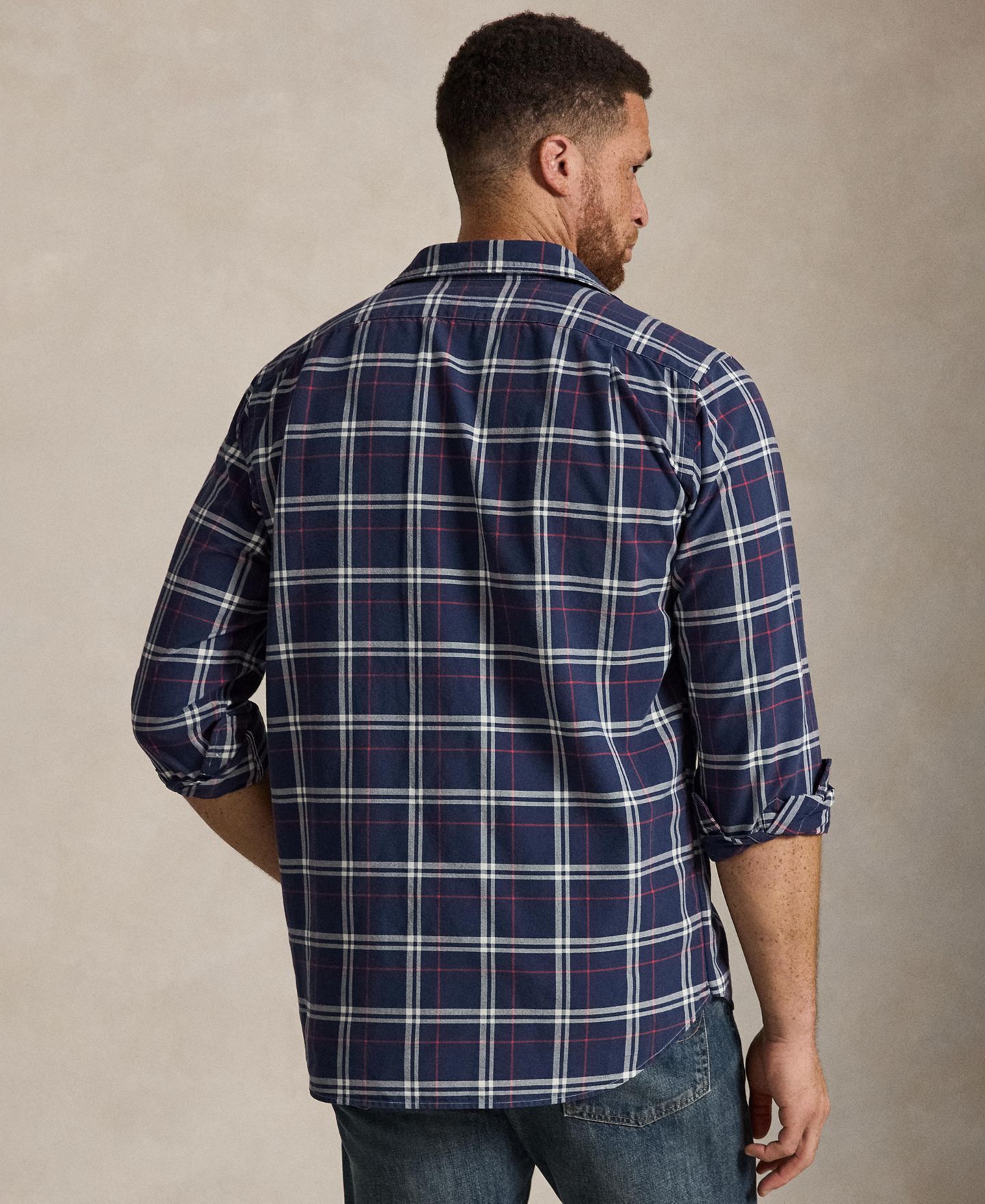 Мужская рубашка Polo Ralph Lauren Big & Tall Plaid Oxford Classic-Fit, цвет: Тёмно-синий / Красный — фото 4