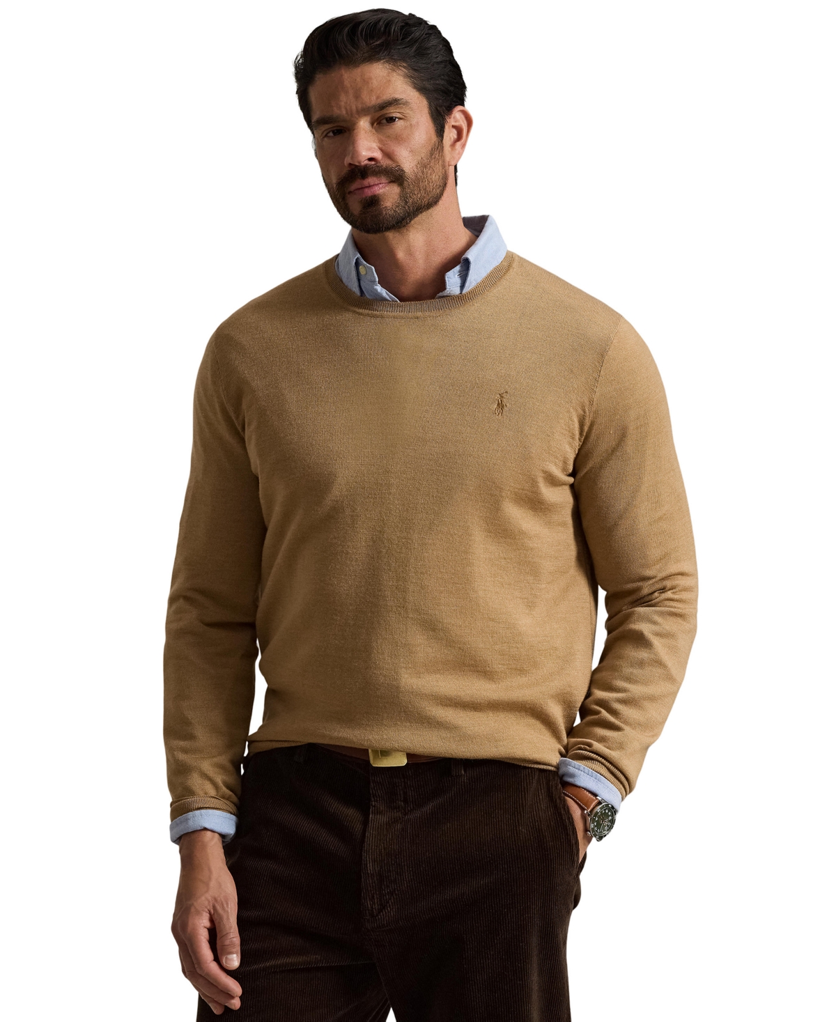 Polo Ralph Lauren Men's Big & Tall Regular-Fit Wool Crewneck Sweater - Brown