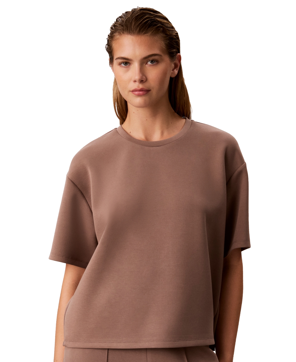 Calvin Klein Women's Boxy Tee Soft Scuba Short-Sleeve Sweater - Iron