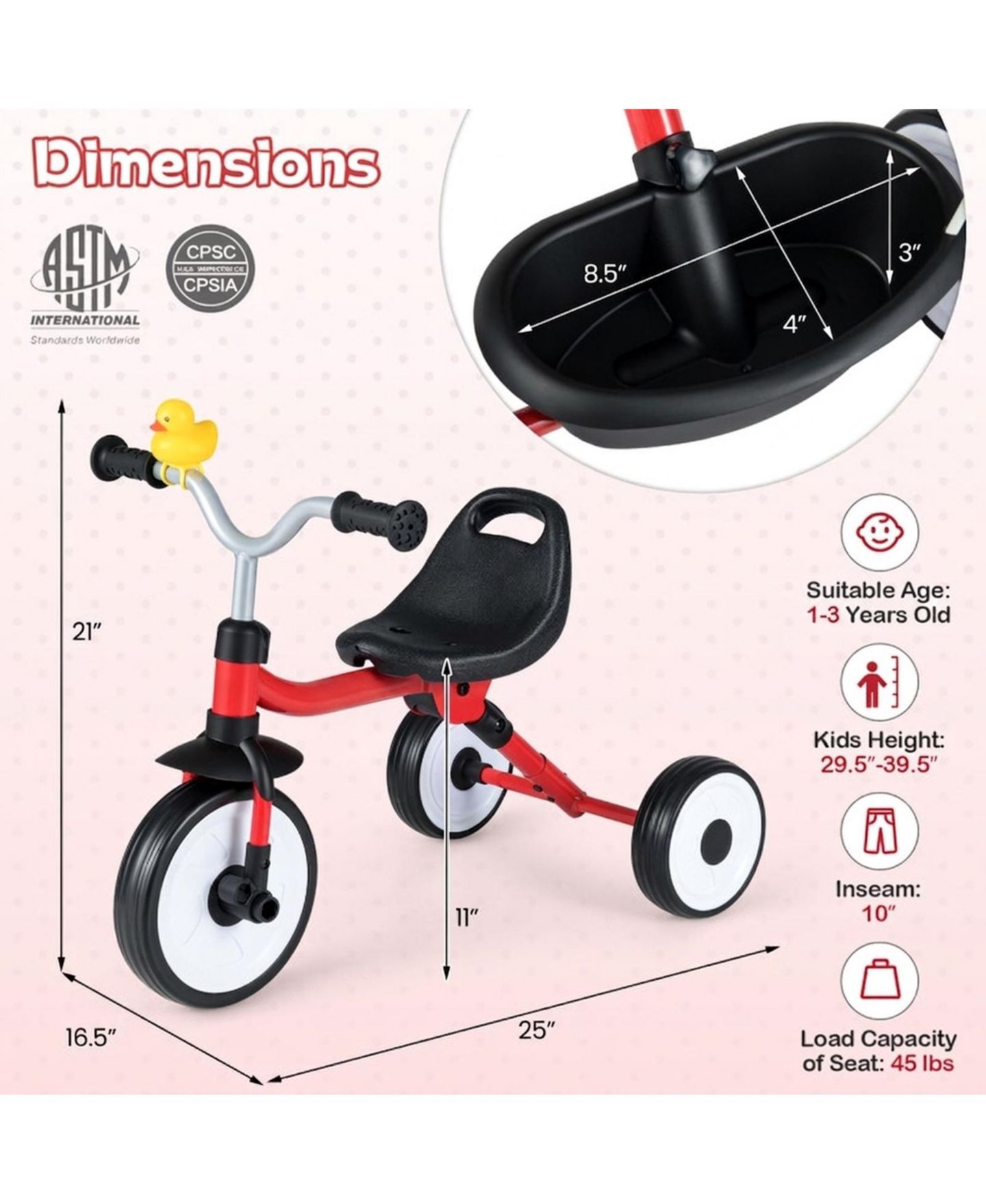 Детская игрушка SUGIFT Convertible Light-Up Tricycle with Adjustable Seat, Ages 1-3, цвет: Красный — фото 3