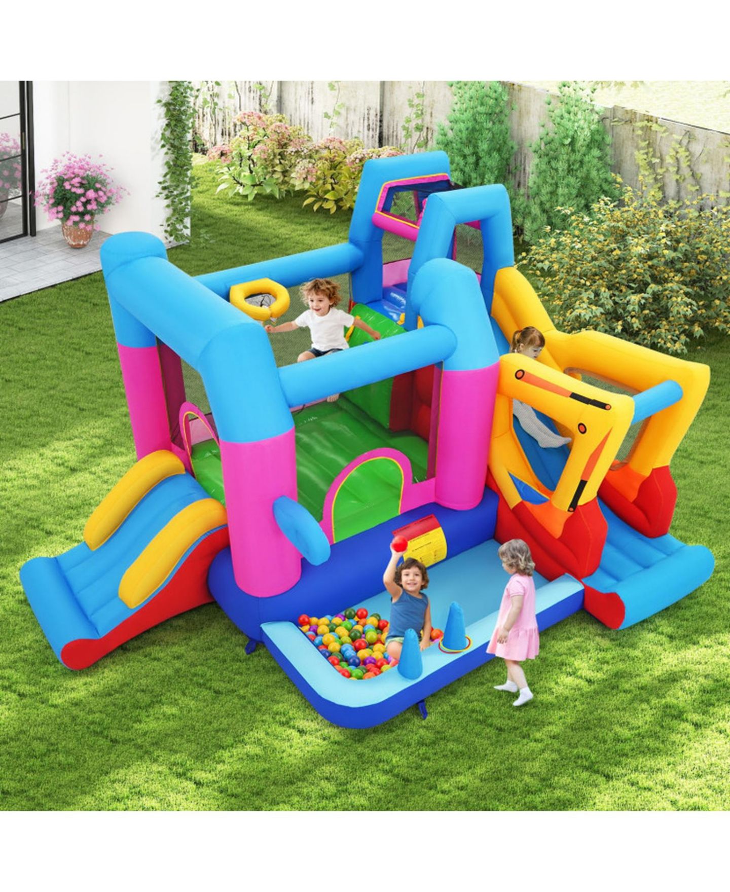 Детские игрушки SUGIFT 8-in-1 Excavator Themed Inflatable Bounce House with Dual Slides and Climbing Wall, Supports up to 2 Players, Ages 3-12, цвет: Синий — фото 2