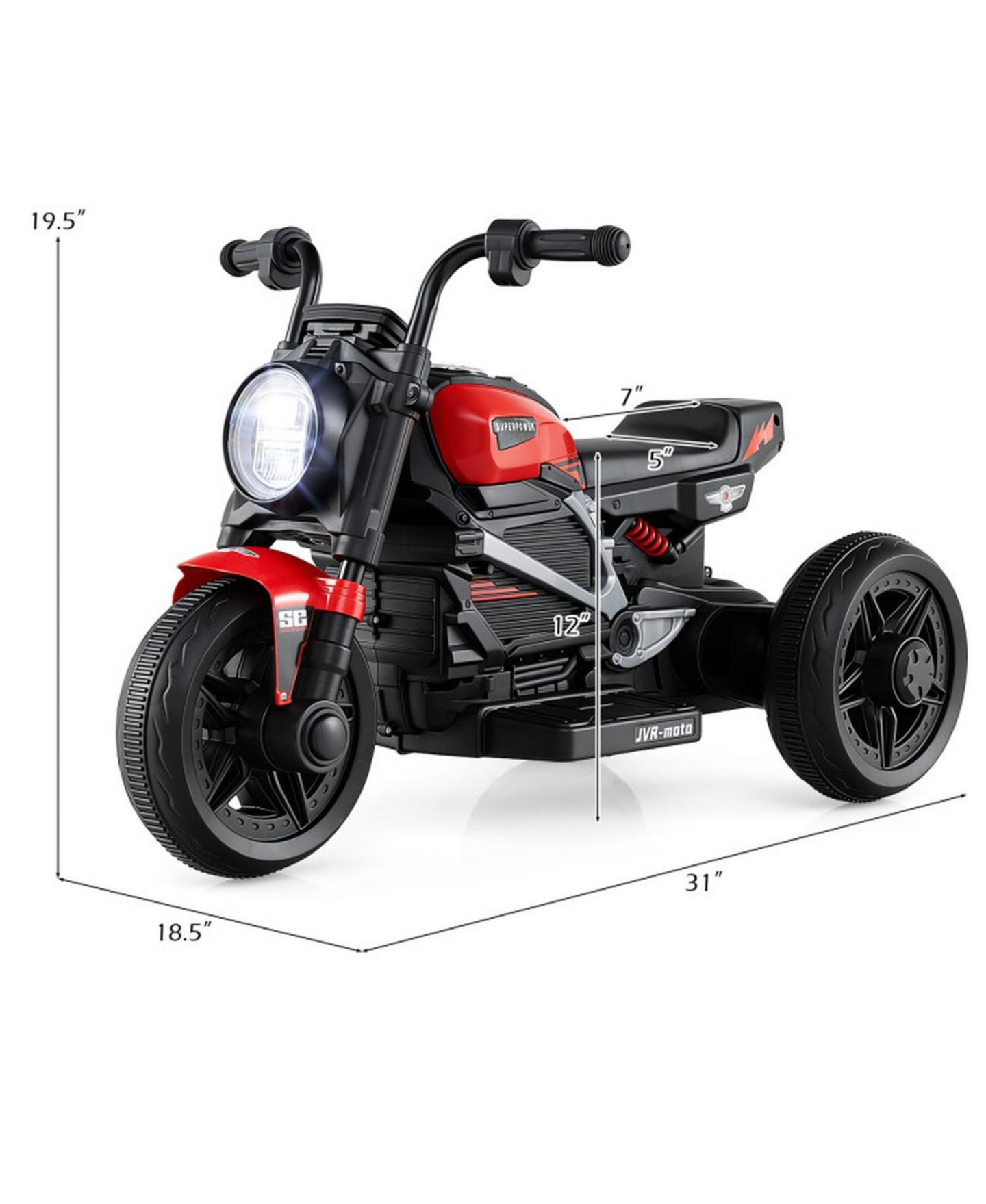 Детская игрушка SUGIFT 6V Toddler Electric Motorcycle 31" 3-Wheel with LED Headlight Ride-On Toy, Ages 3-5, цвет: Красный — фото 3
