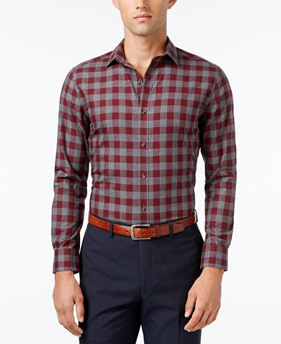 Bar III Men's Slim-Fit Wine Oversize Gingham Dress Shirt, Only at Macy's