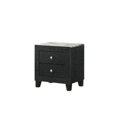 Faux Marble Top 2-Drawer Nightstand with Black Frame