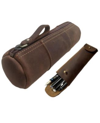 Handmade Full Grain Buffalo Leather Pencil Case Set Spacious Stationery Storage