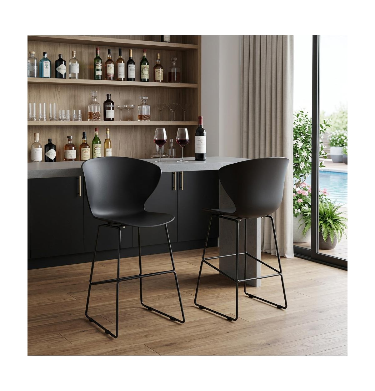 HomeRoots Set of 2 30" Heavy Duty Plastic and Metal Low Back Bar Height Bar Chairs