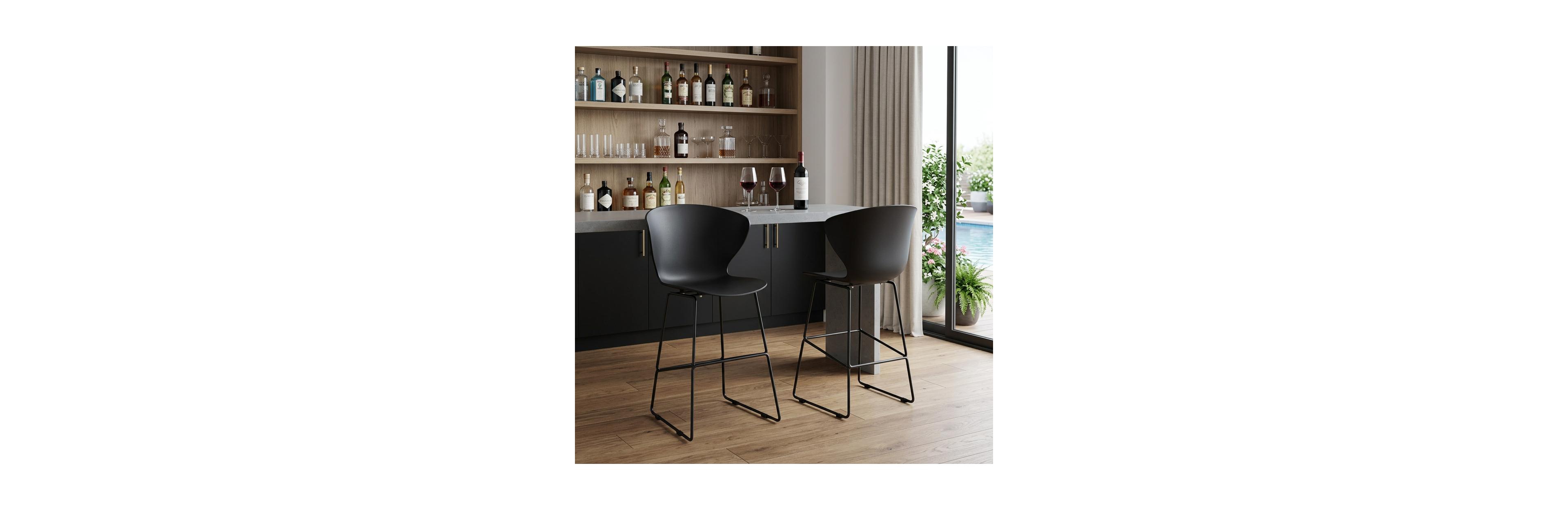 HomeRoots Set of 2 30" Heavy Duty Plastic and Metal Low Back Bar Height Bar Chairs