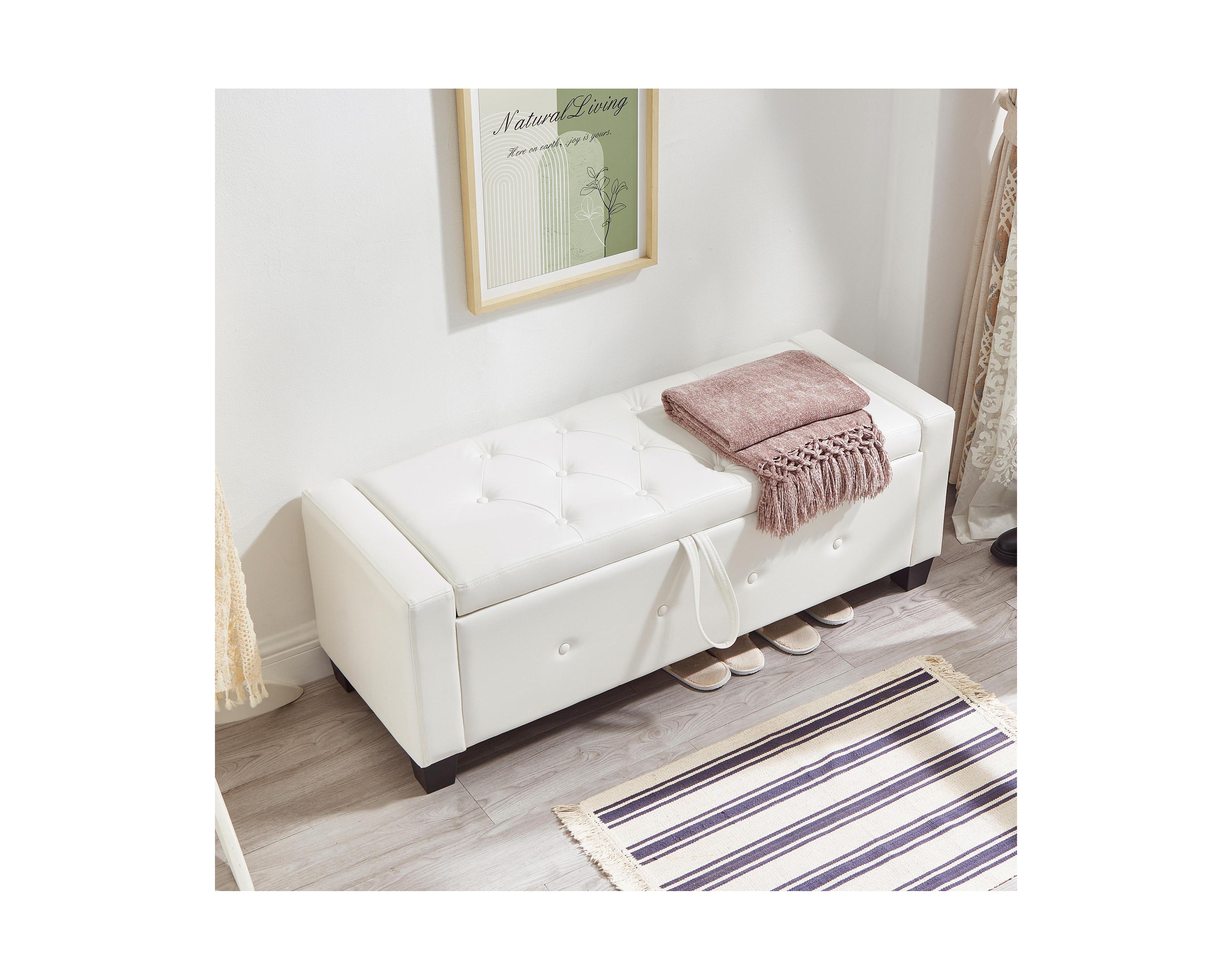 Flynama 48 Inch Storage Ottoman Bench Tufted Faux Leather Upholstered Bench