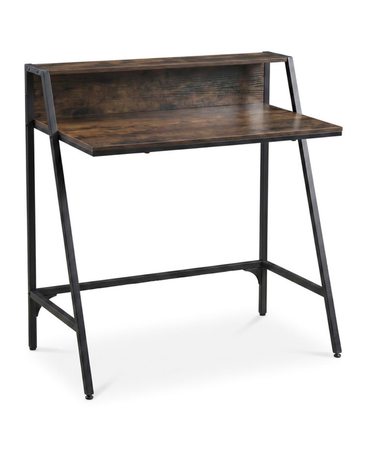 Gouun 31.5 Inch Industrial Desk with Raised Shelf and Metal Frame