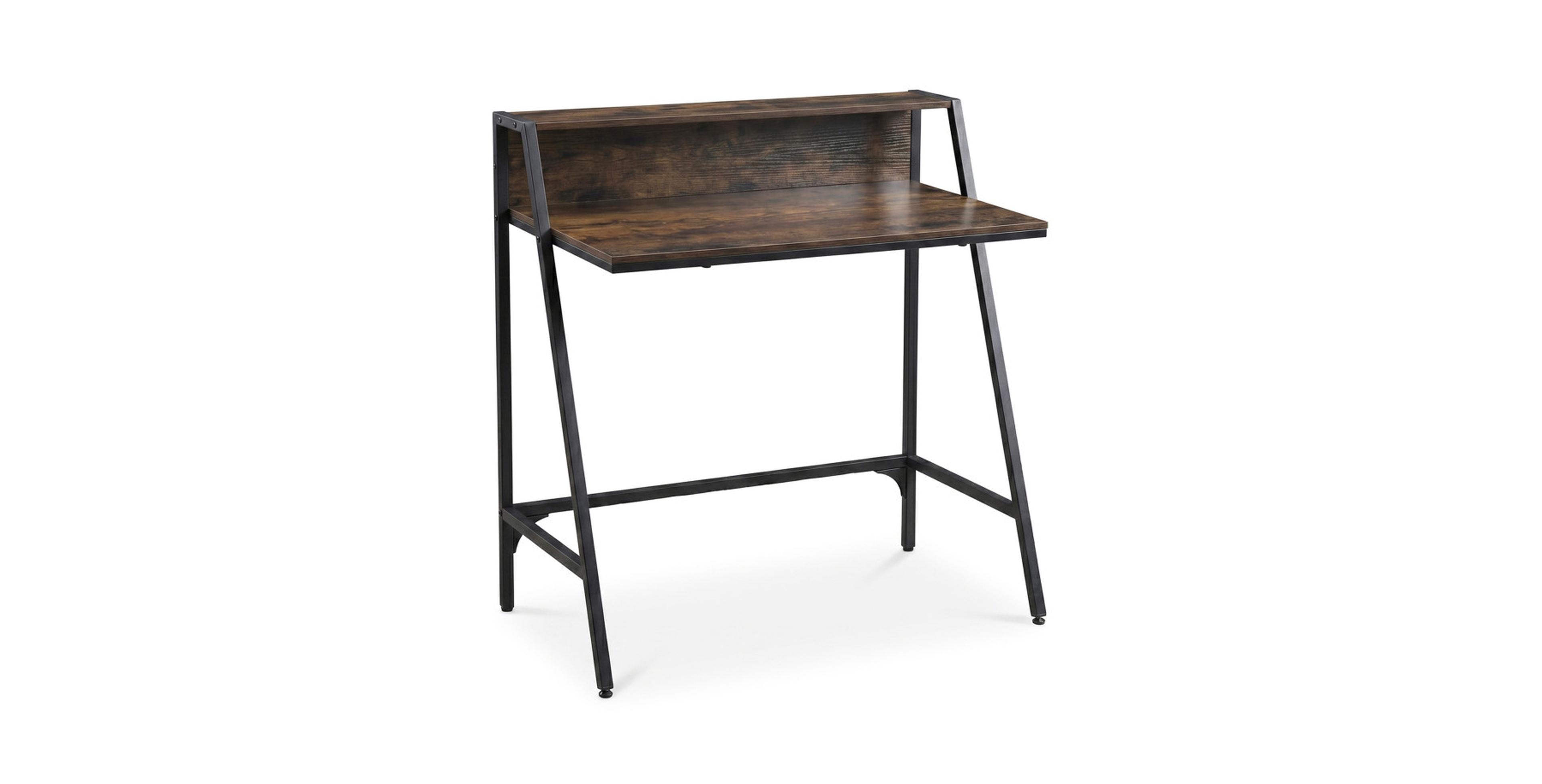 Gouun 31.5 Inch Industrial Desk with Raised Shelf and Metal Frame