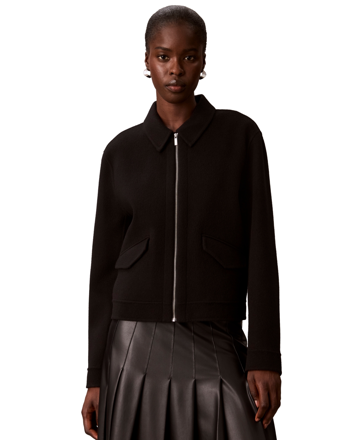 Calvin Klein Women's Zip-Front Unlined Wool-Blend Jacket - Black