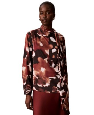 Women's Scarf Neck Long-Sleeve Print Blouse