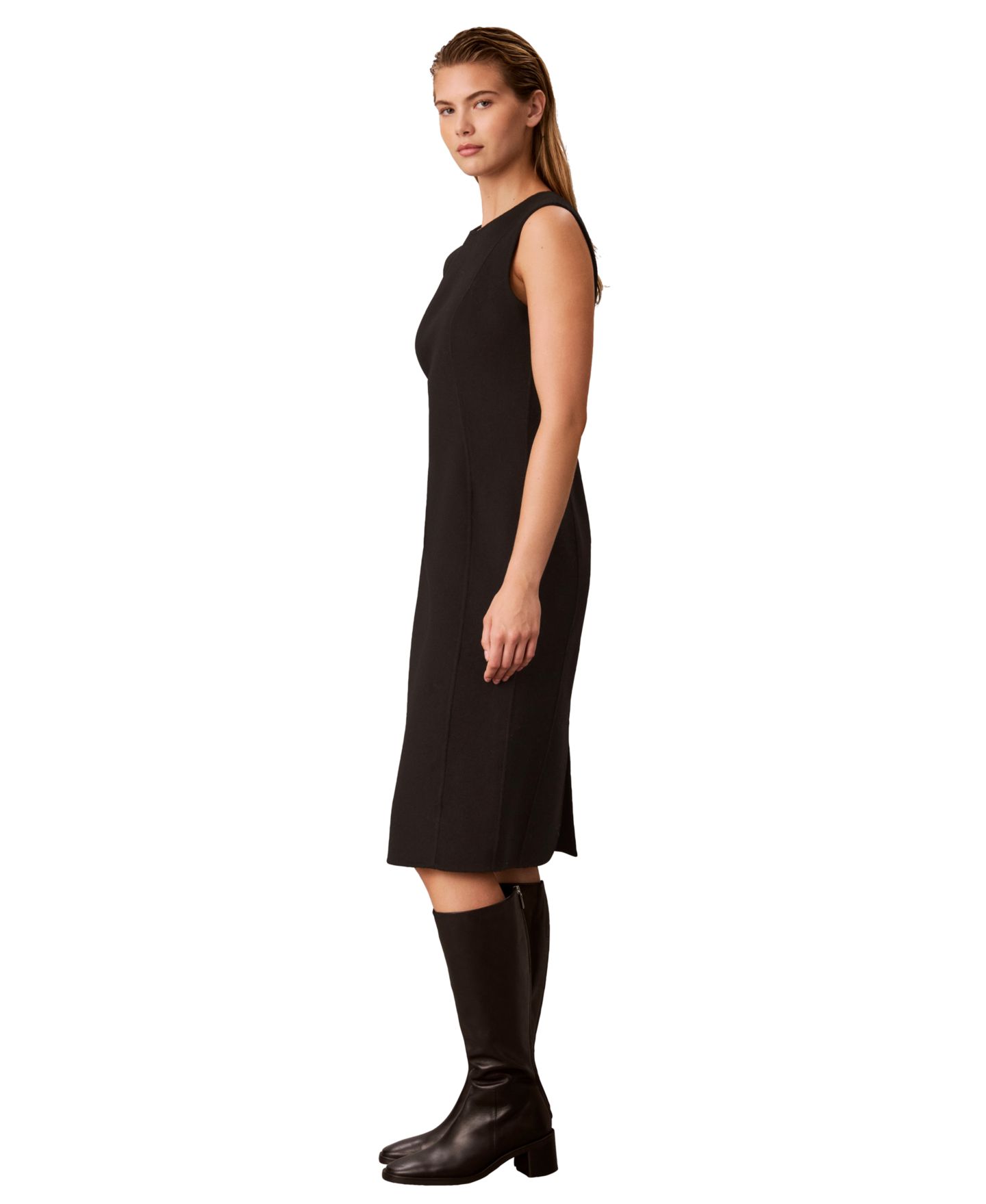 Женское платье Calvin Klein Sleeveless Sheath Midi Wool-Blend, цвет: Чёрный — фото 3