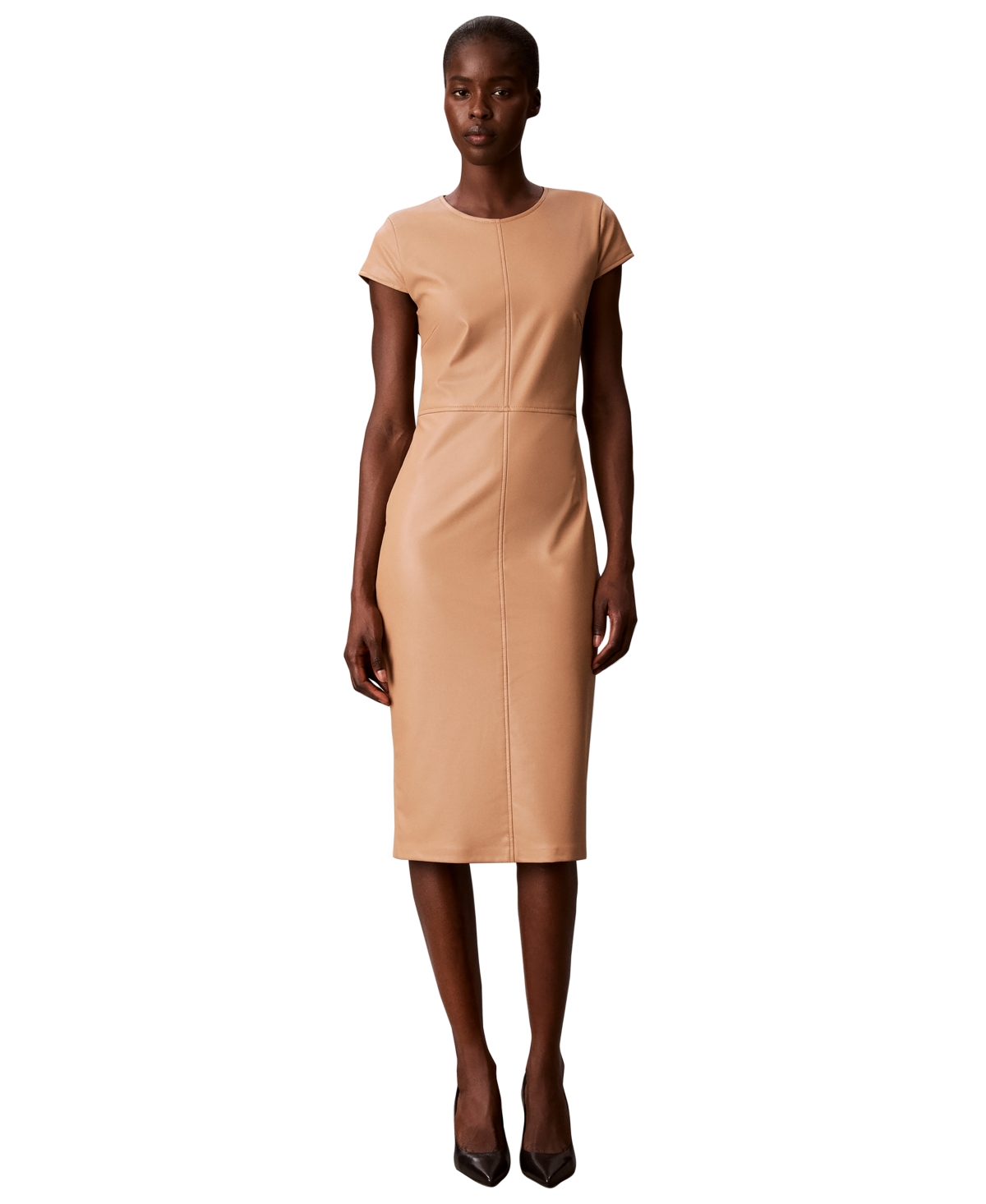 Calvin Klein Women's Cap-Sleeve Sheath Midi Dress - Dark Palomino