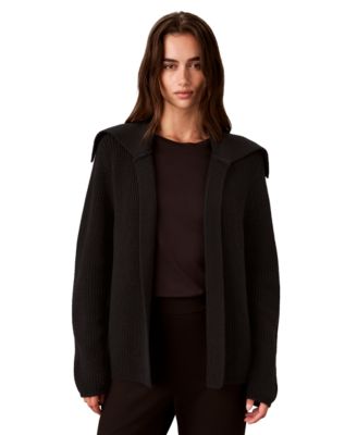 Women's Open-Front Collared Wool-Blend Cardigan