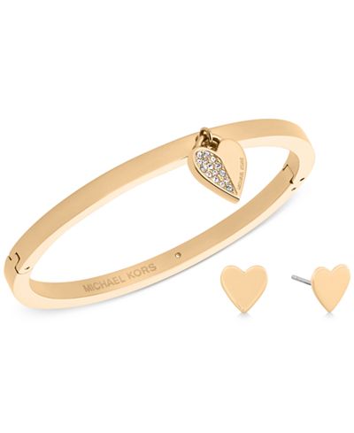 Michael Kors Pavé Heart Bangle Bracelet and Matching Stud Earrings