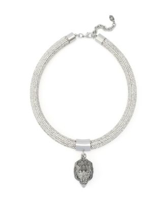 Silver-Tone Glass Crystal Rope Collar Signature Eagle Necklace