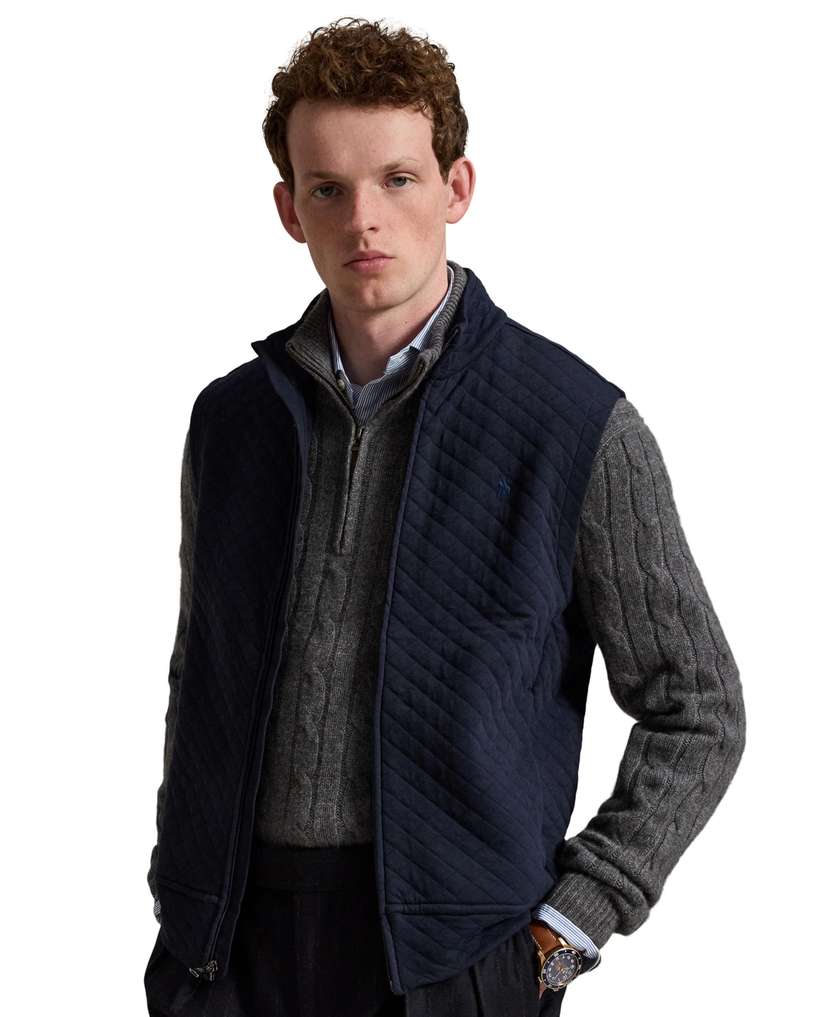 Polo Ralph Lauren Men's Quilted Double-Knit Jersey Vest - Avitor Navy