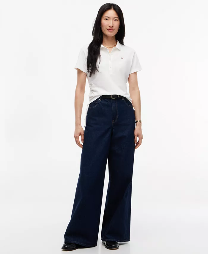 Women's Short-Sleeve Drawstring Polo Shirt - thumbnail 2