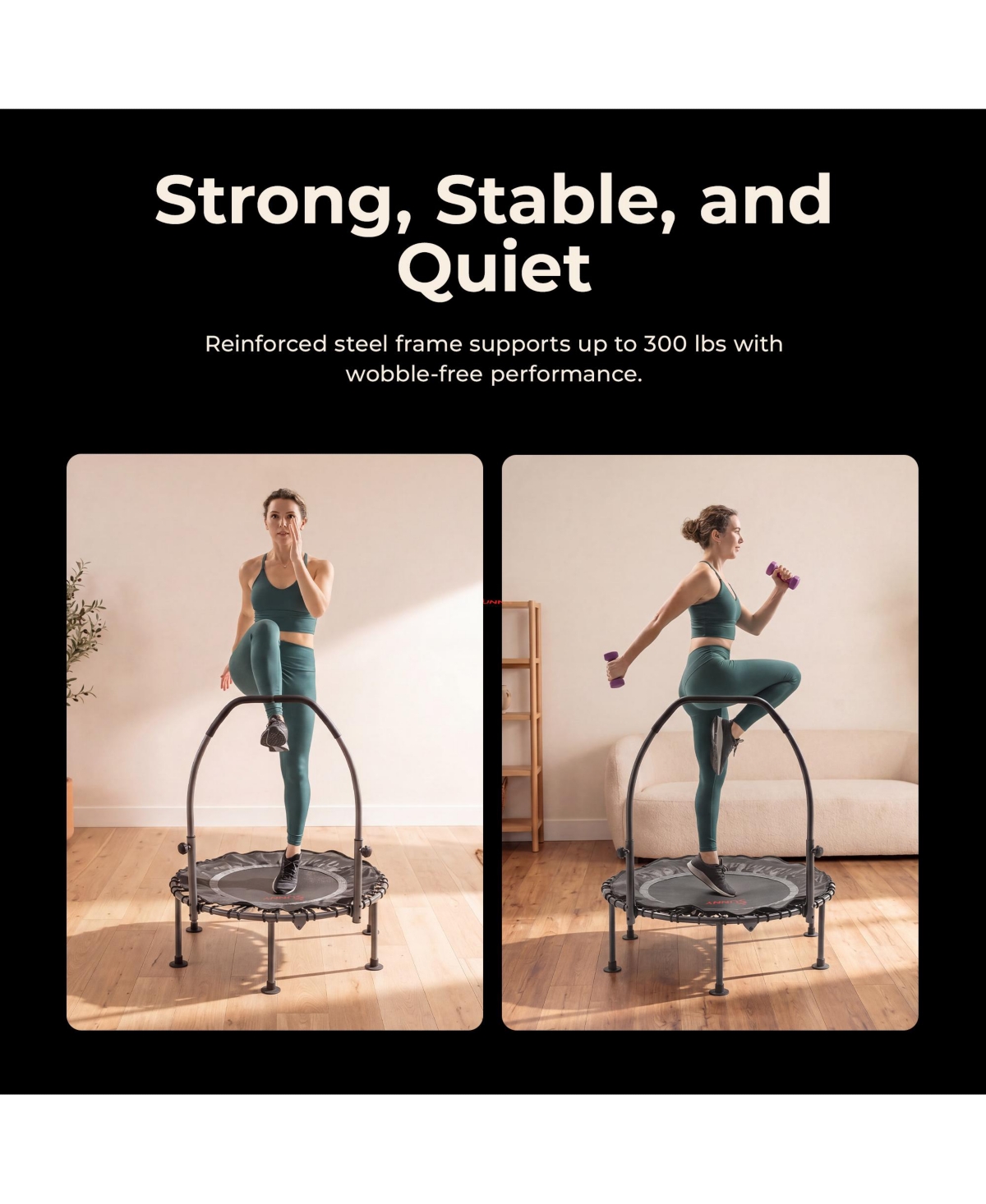 Sunny Health and Fitness Active Fitness Trampoline with Adjustable Handlebar