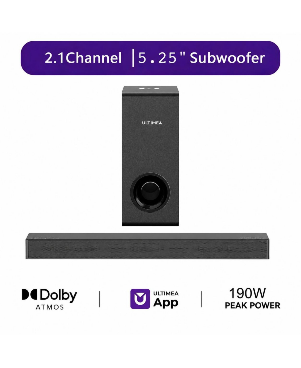 Ultimea Nova S50 2.1-Channel 190W Dolby Atmos Soundbar