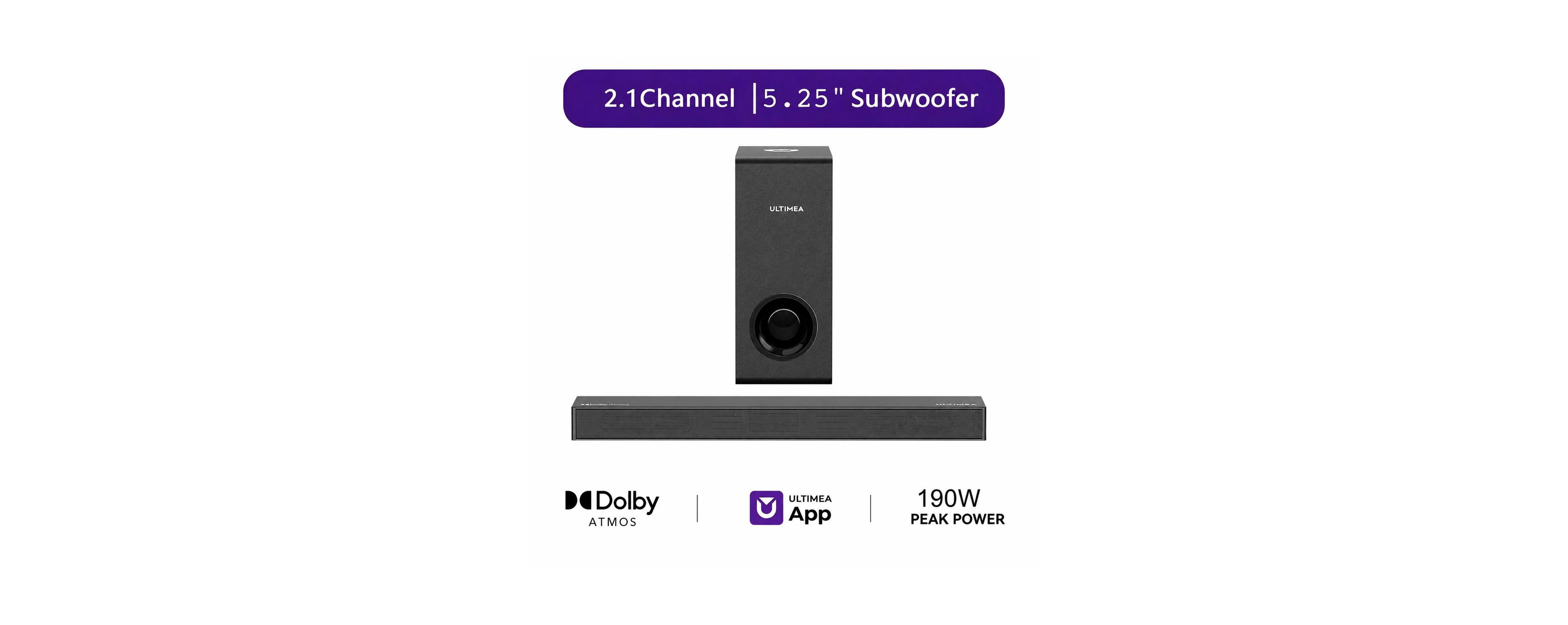 Ultimea Nova S50 2.1-Channel 190W Dolby Atmos Soundbar