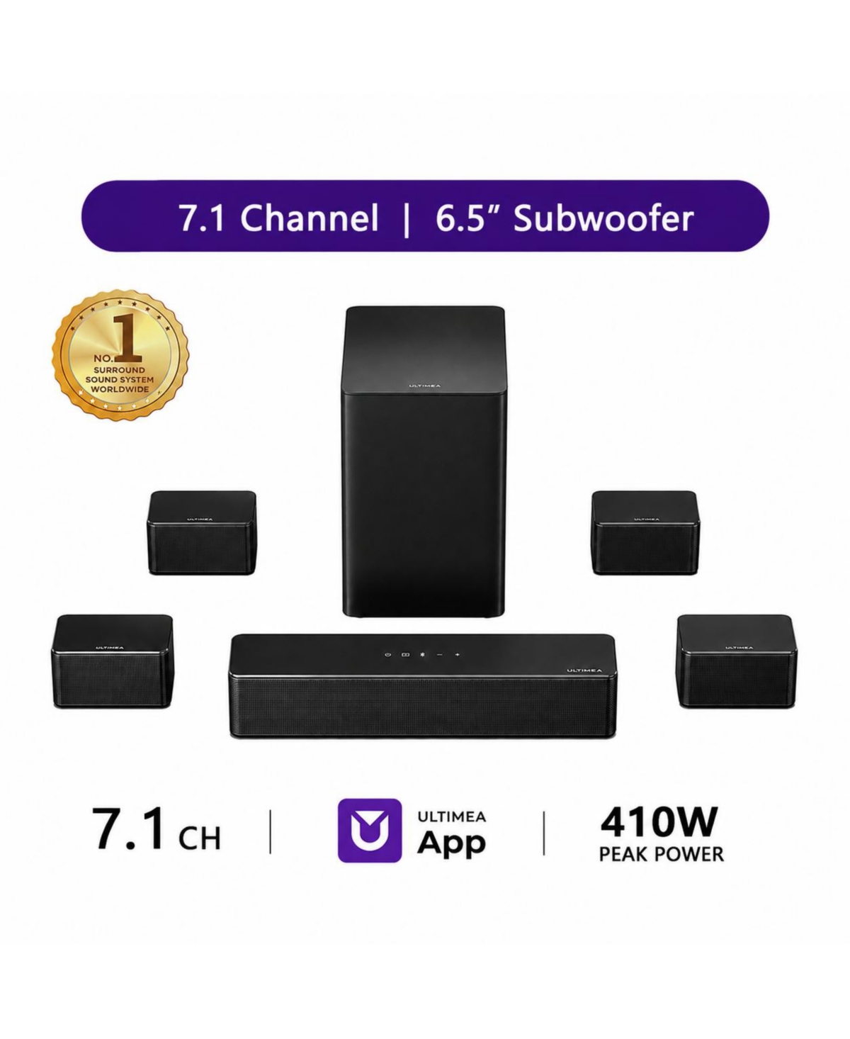 Ultimea Poseidon D70 7.1-Channel 410W Surround Sound Wireless Soundbar