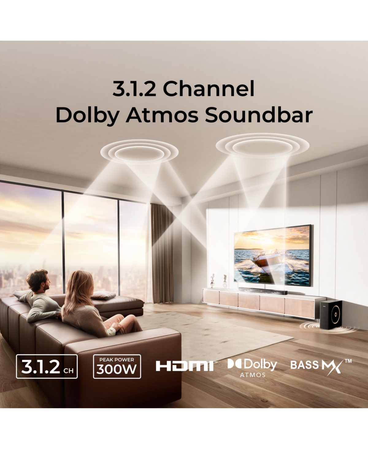 Ultimea Skywave F30 3.1.2ch Sound Bar with Dolby Atmos for Smart Tv, Home Theater, 300W
