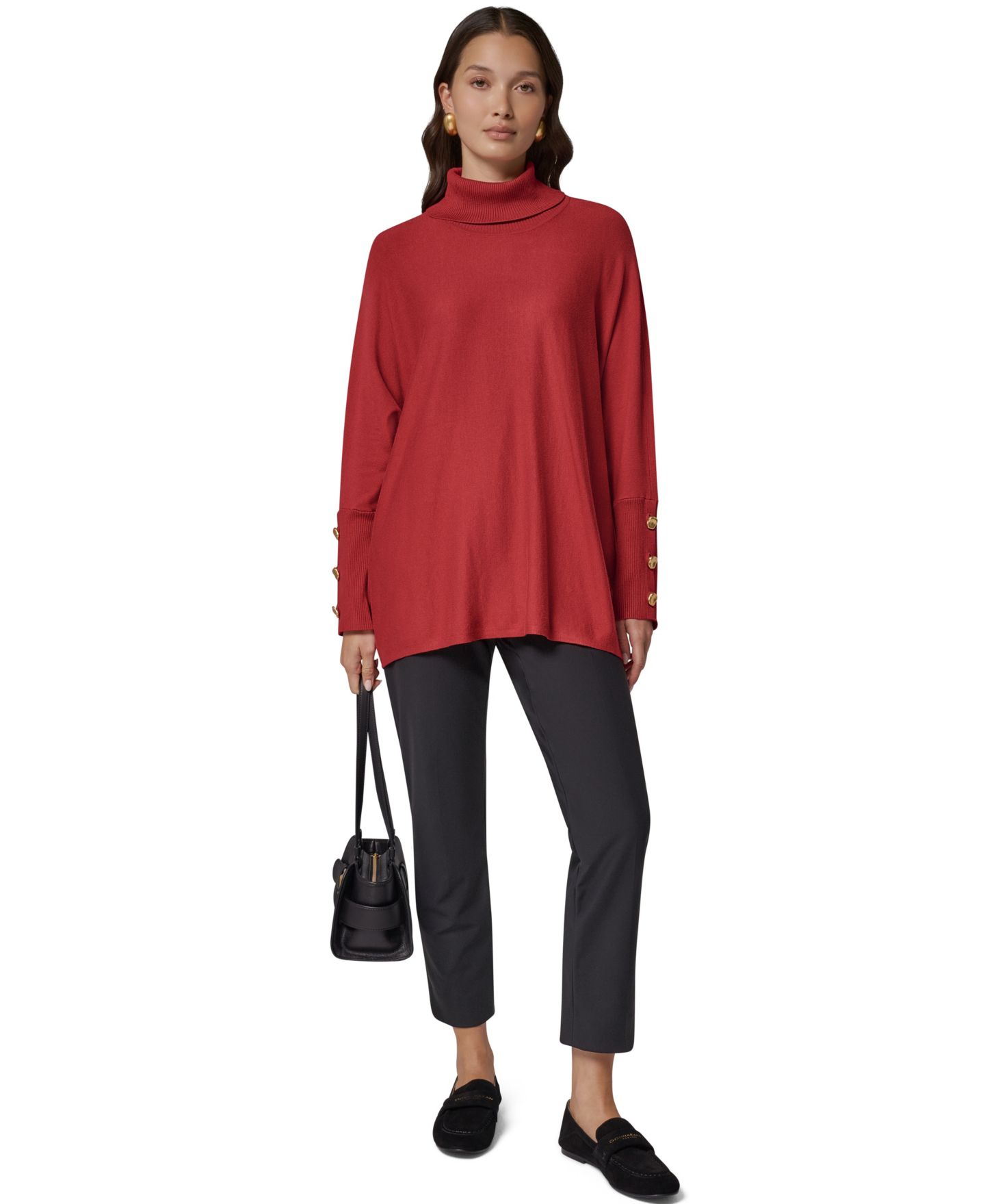 Женское пончо Donna Karan New York с высоким воротом и длинным рукавом, Petite, цвет: Красный бархатный — фото 6