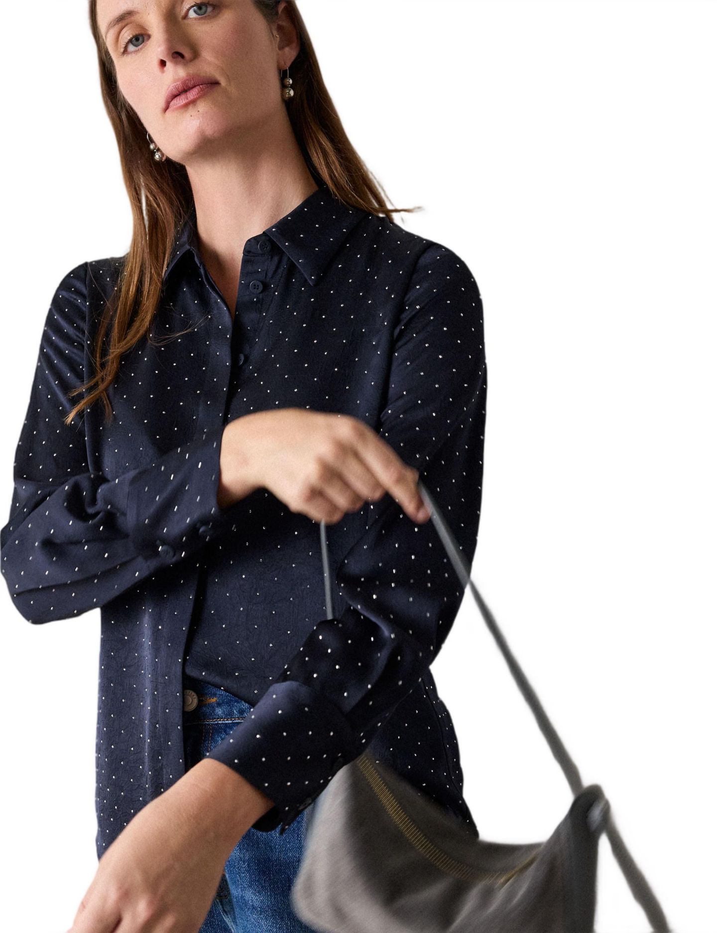 Женская блузка Whistles Polka-Dot Hammered Studded Satin, цвет: Тёмно-синий — фото 4