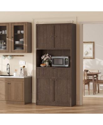 Kitchen Pantry Cabinet, 70" Tall Storage Cupboard with Microwave Countertop, Drawer and Adjustable Shelves for Kitchen Dining Room